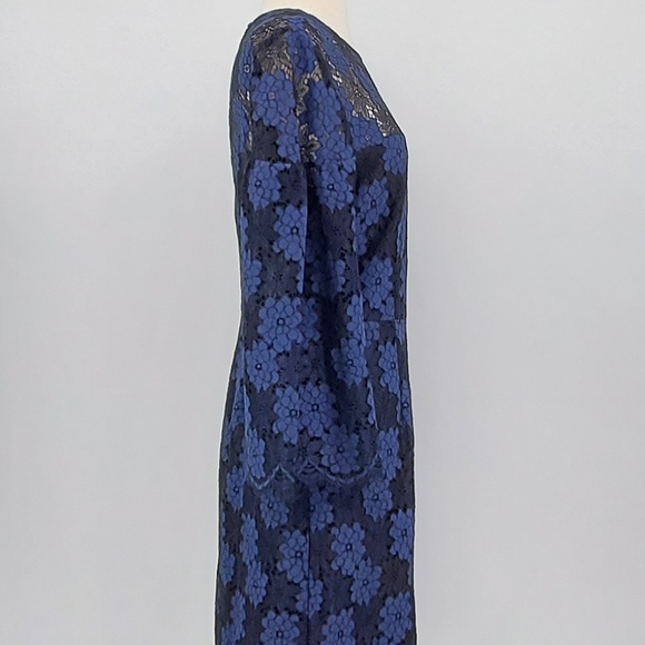 Trina Turk Embroidered Sheer Bell Sleeve 2-Tone Blue Black Lace Dress 4 Small - Picture 8 of 13